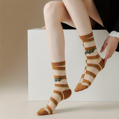 5 Pairs Bunny Print Socks Breathable Mesh Women's Stockings