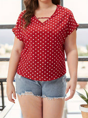  Polka Dot Print V Neck Top