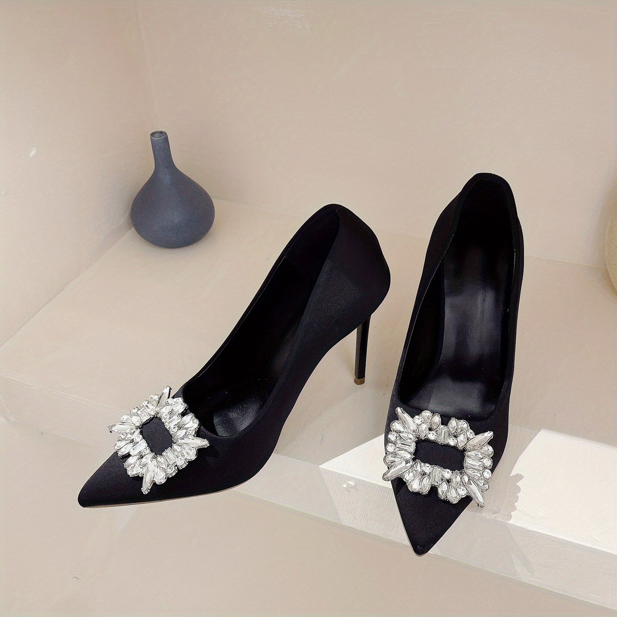 Women's Square Rhinestone Stiletto Heels Point Toe Party Pumps