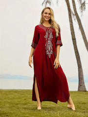 Solid Maxi Dress Split Beach Vacation Dress Women's Clothing