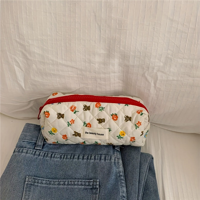 Bear Flower Cosmetic Bag Large Capacity Portable Travel Washing Bag