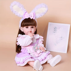 22 Inch Reborn Baby Girl Doll Soft Silicone Vinyl Girl Doll With Long Hair