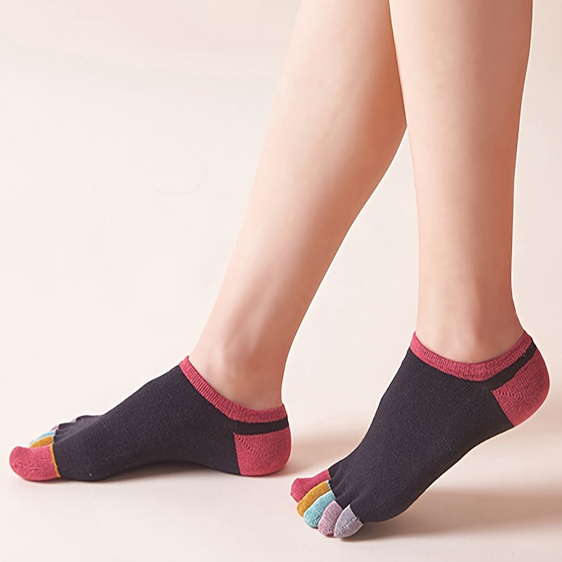 5 Pairs Colorblock Five Finger Socks Soft & Lightweight Low Cut Ankle Socks