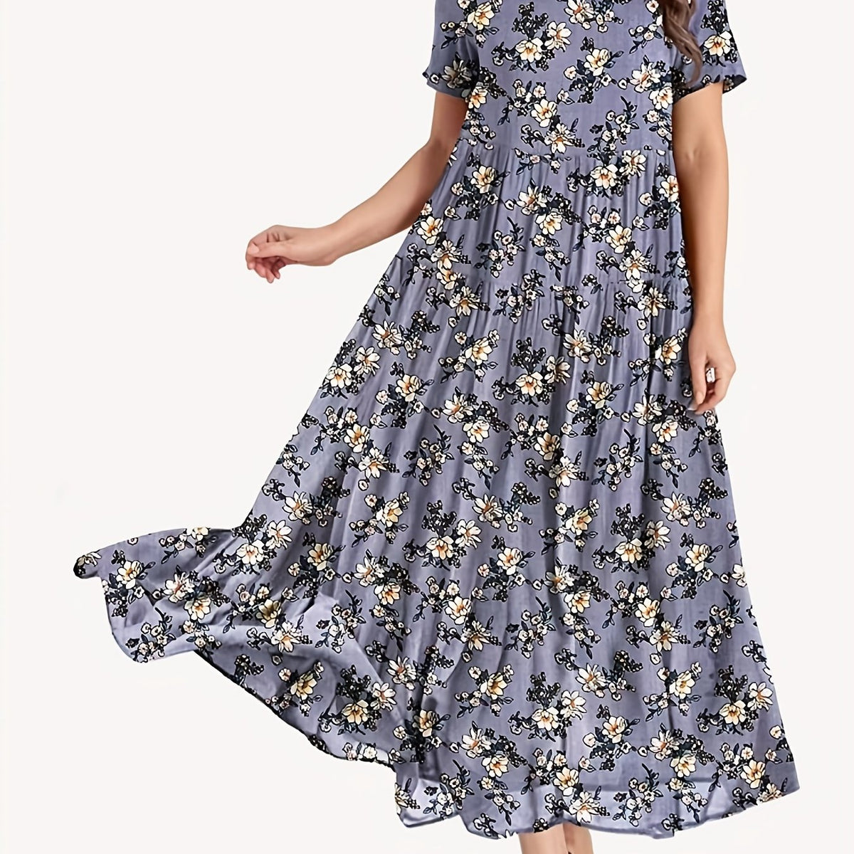 Floral Print Short Sleeve Casual Maxi Dress