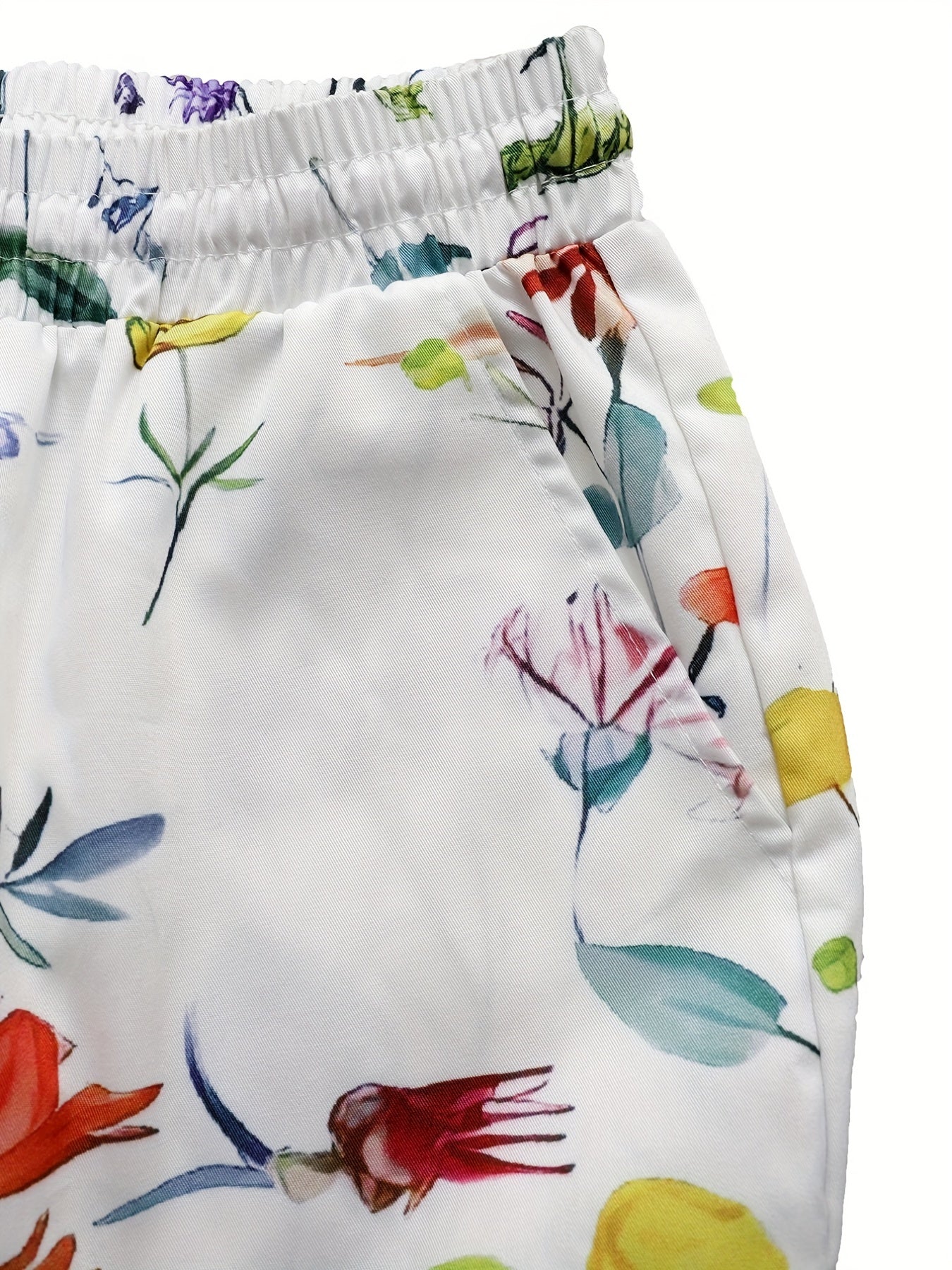 Women's Plus Floral Print High Rise Drawstring Loose Pants