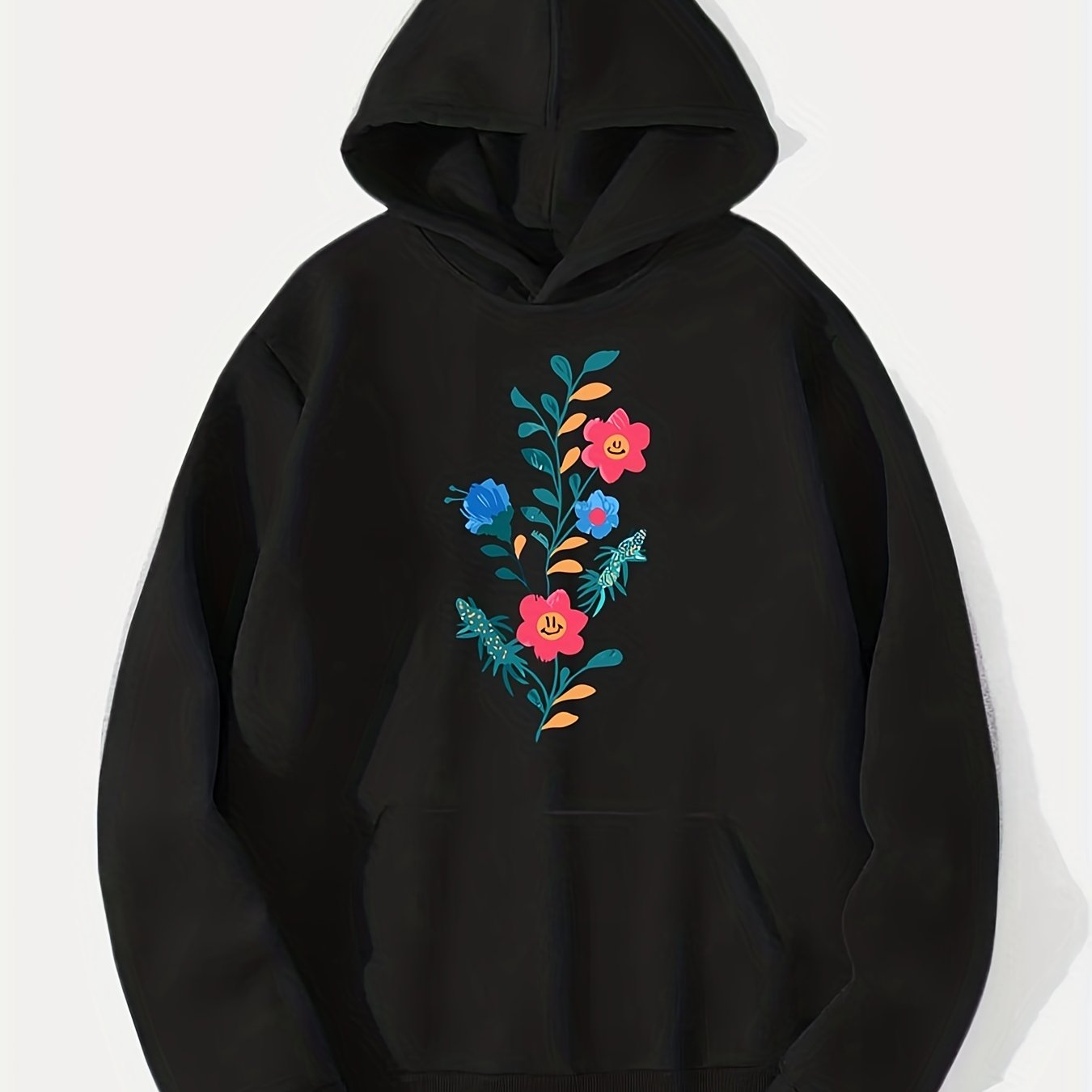 Cartoon Flower Print Hoodie Men's Casual Pullover Hooded Sweatshirt