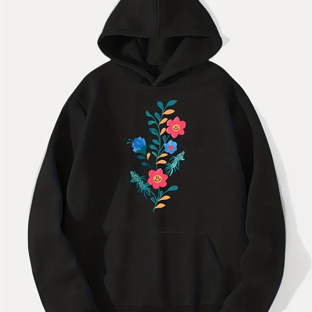 Cartoon Flower Print Hoodie Men's Casual Pullover Hooded Sweatshirt