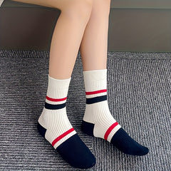 5 Pairs Striped Crew Socks Soft & Comfy Women's Stockings & Hosiery