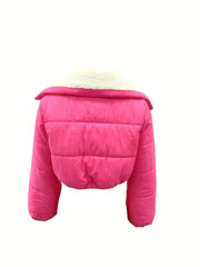 High Neck Cropped Coat Solid Long Sleeve Warm Outerwear