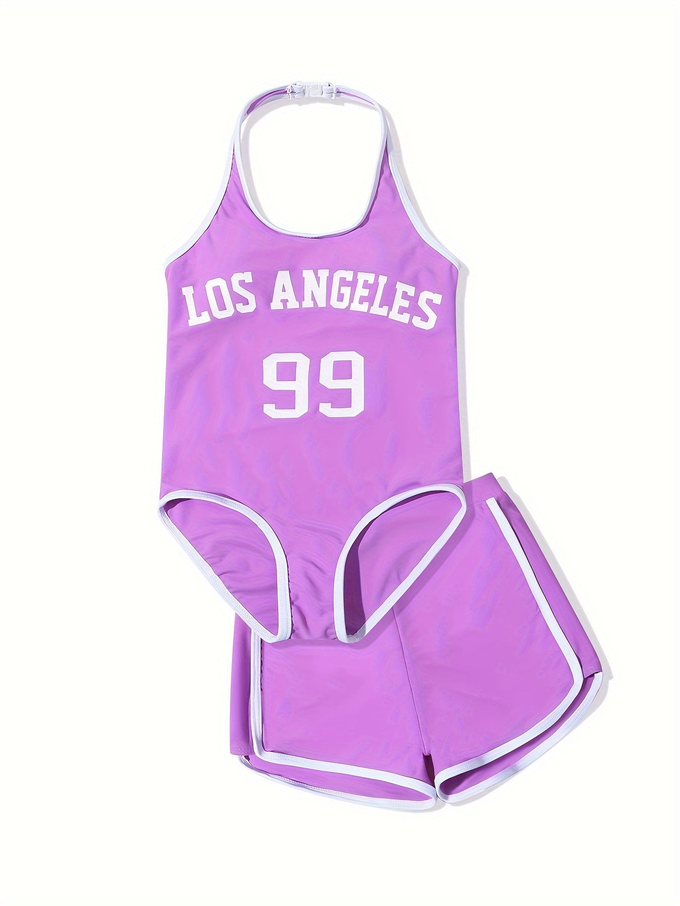 Girls Casual Swimsuit Set - Halter Neck Romper Top Shorts Set for Summer Beach