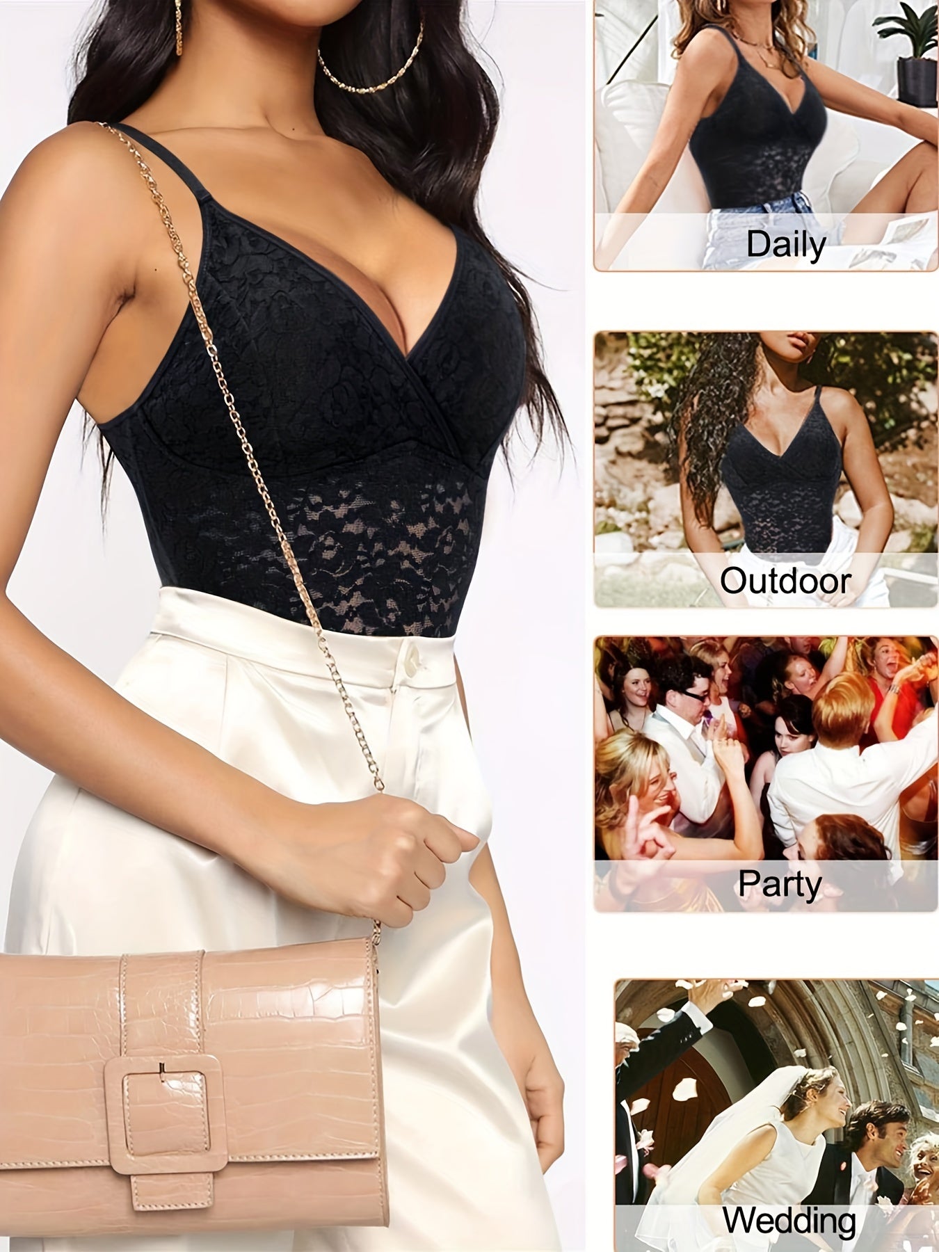 Lace Stitching Shaping Bodysuit Deep V Backless Body Shaper