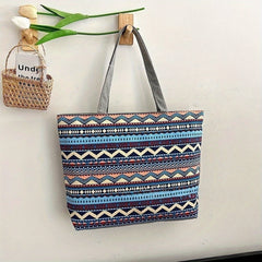 Canvas Vintage Geometric Pattern Tote Bag Large Capacity Shoulder Bag