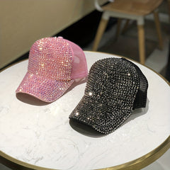 Rhinestone Sparkly Trucker Hat Breathable Baseball Cap For Women
