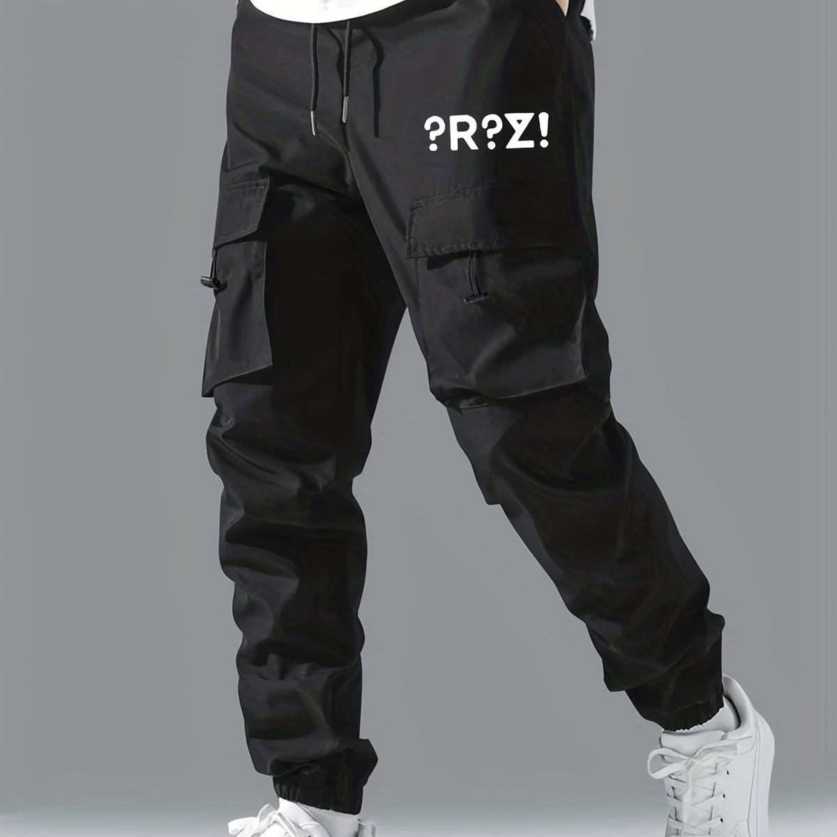 Abstract Letter & Mark Print Cargo Pants Men