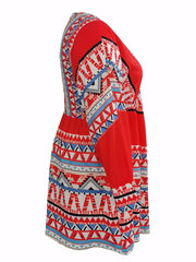 Women's Plus Geometric Print Long Sleeve V Neck A line Dress