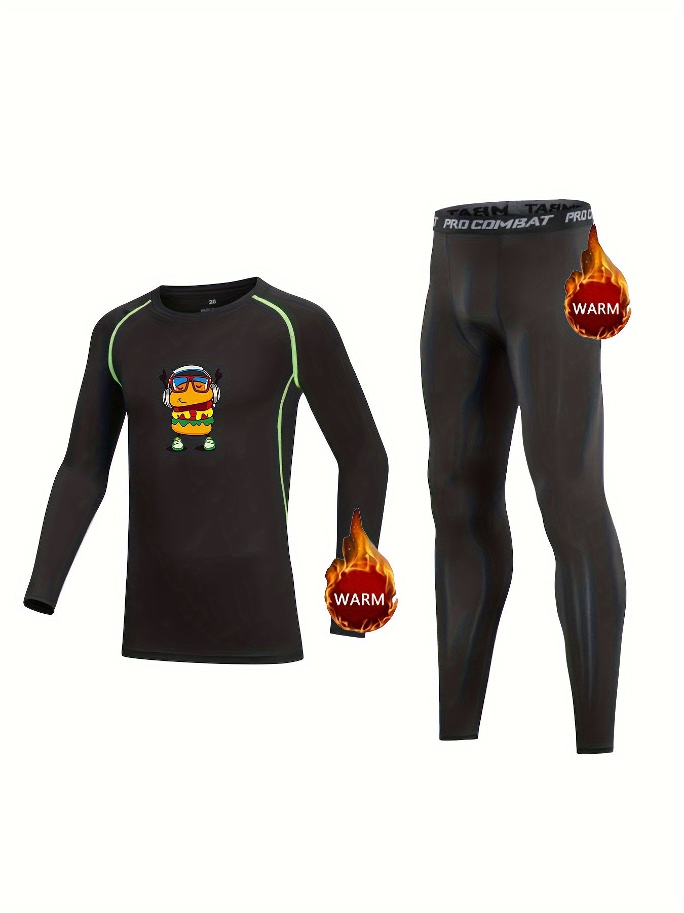 Kids Compression Fleece Sets Long Sleeve Crew Neck Pullover Elastic Waist Pants
