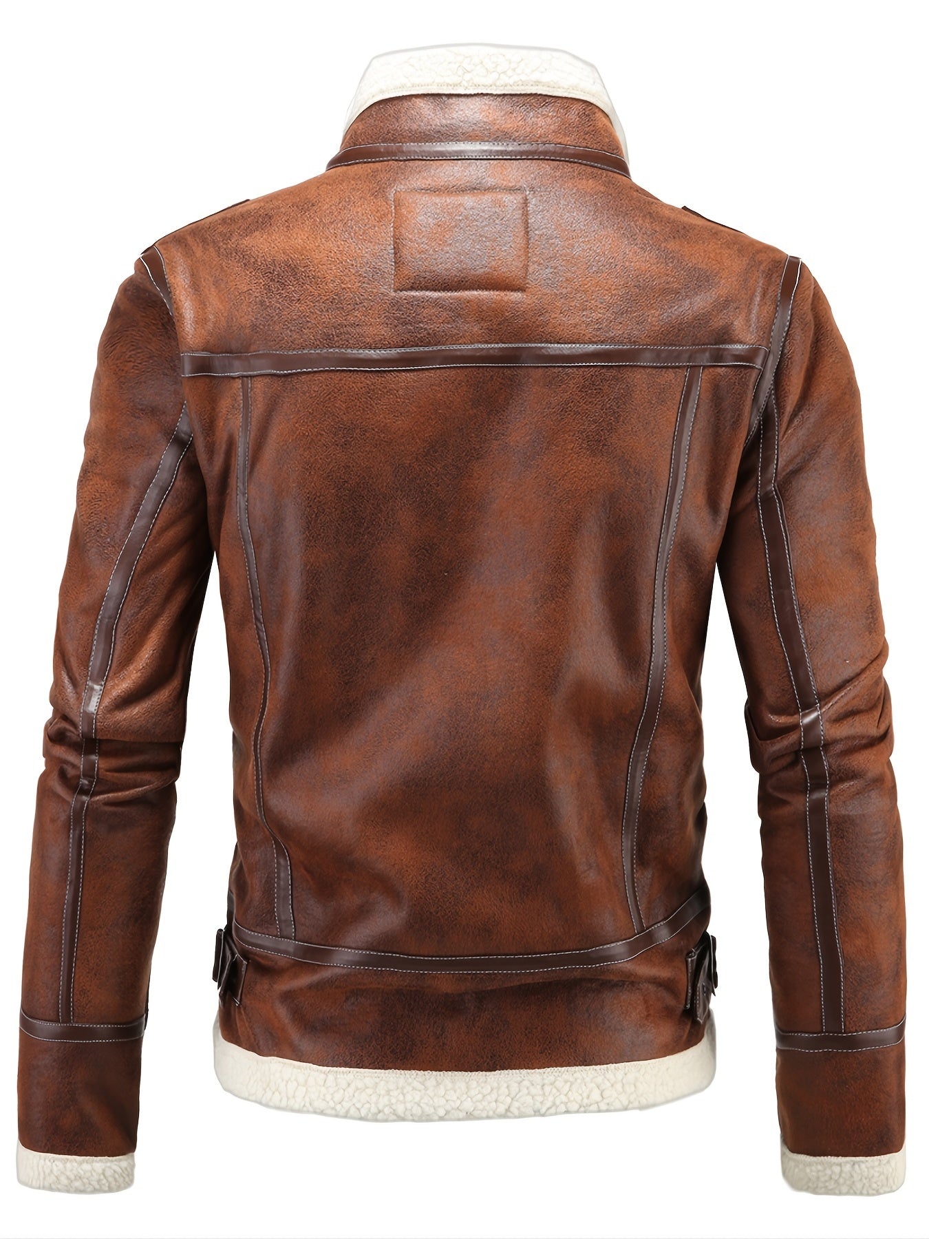 Men's Warm Fleece PU Jacket with Stand Collar for Fall Winter