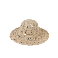 Boho Crochet Straw Visor Hat Metal Label Lightweight Sunscreen Cap