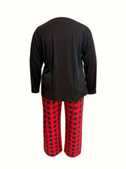  Plaid Print Loungewear Set Long Sleeve Tee & Pants