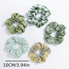 5pcs Plaid&Floral Print Scrunchie Hair Tie Green Hair Accessories