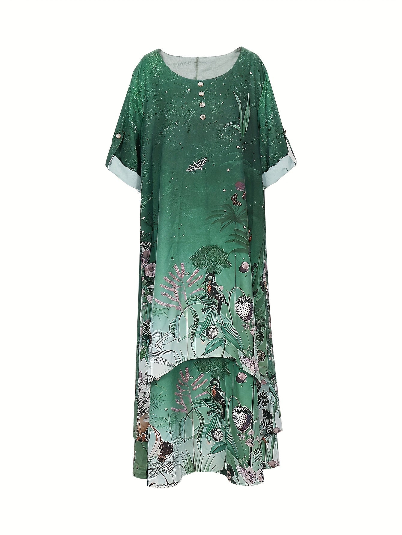 Floral Print Button Decor Maxi Dress
