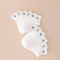 12 Pairs Constellation Print Socks Comfy & Breathable Crew Short Socks