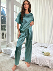 Satin Pajama Set Short Sleeve Top & Lounge Pants
