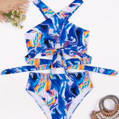  Tie Dye Cross Halter Bikini Set