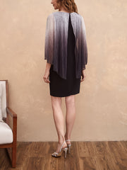  Colorblock Ombre Cloak Sleeve Round Neck Midi Dress