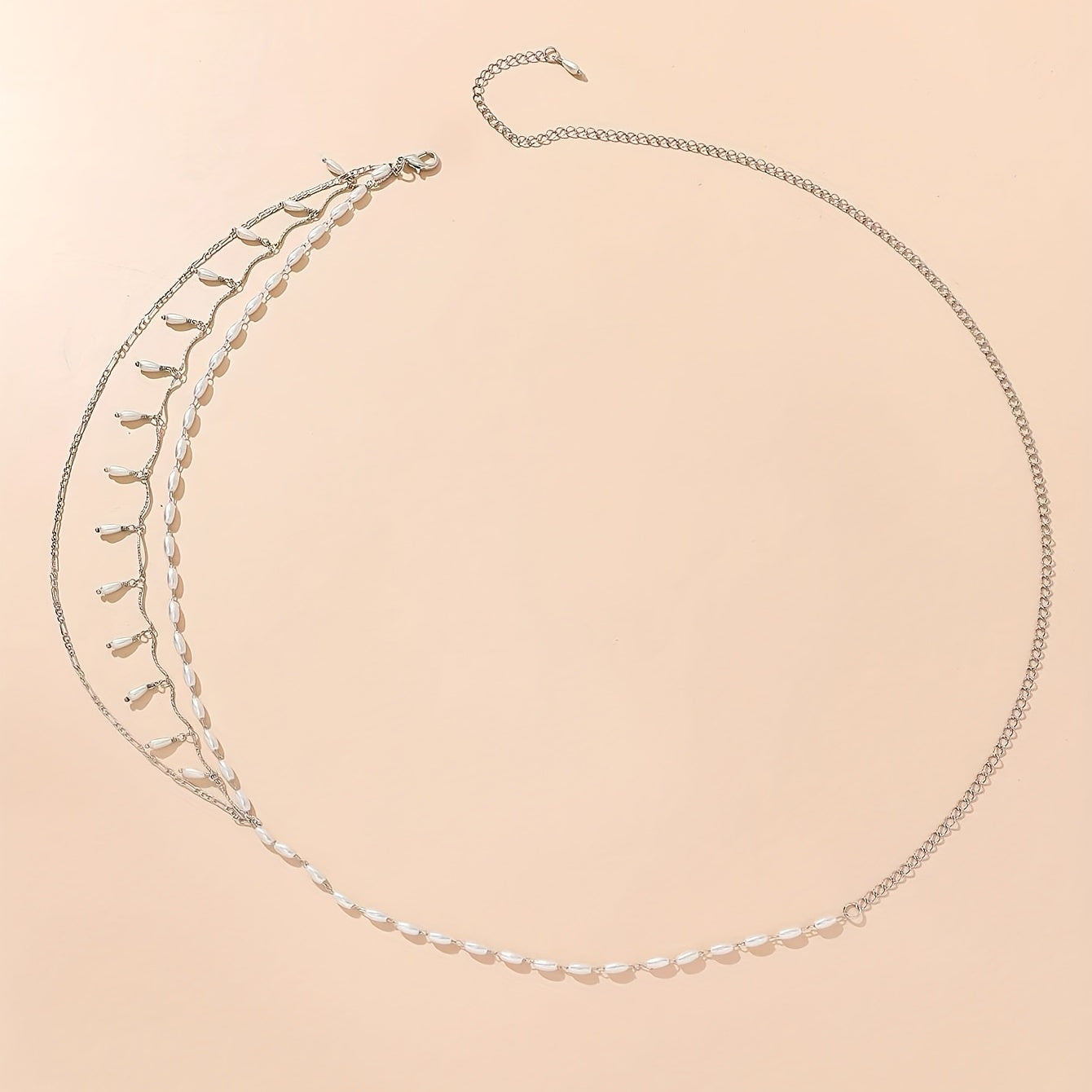 Faux Pearl Layered Waist Chain Pendant Tassel Metal Belt Dress Girdle