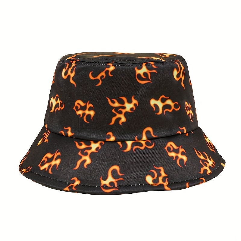 Flame Printed Reversible Bucket Hat Unisex Fisherman Cap