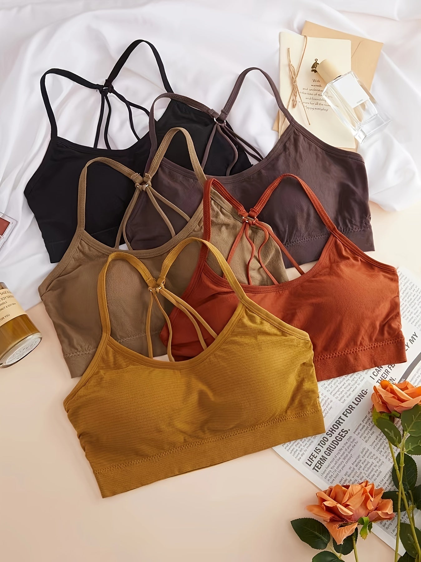 5pcs Solid Cut Out Sports Bras Comfy Breathable Workout Bra Women's Lingerie