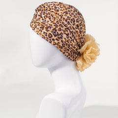 Brown Leopard Print Turban Cap Head Scarf Chemo Hat