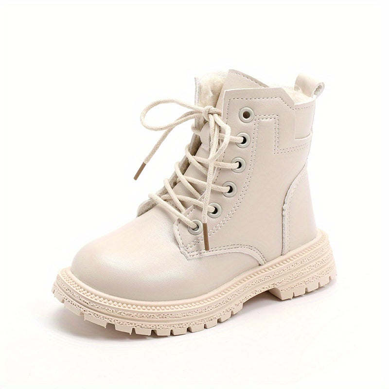 Girls Lace Up Zipper Boots Non Slip Plus Fleece for Autumn Winter