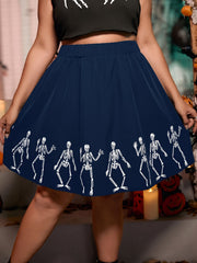  Halloween Y2K Skull Print Midi Skirt