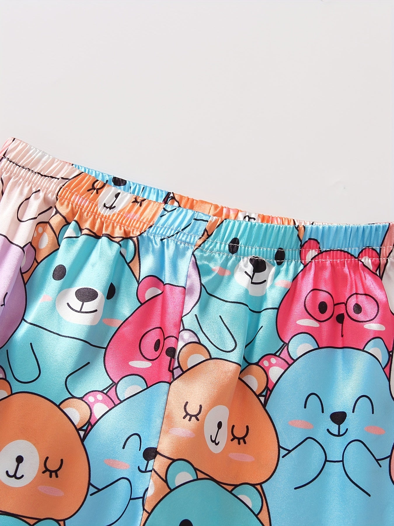 Kids 2pcs Bear Print Pajamas Button Front Long Sleeve Top & Pants Set
