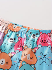 Kids 2pcs Bear Print Pajamas Button Front Long Sleeve Top & Pants Set