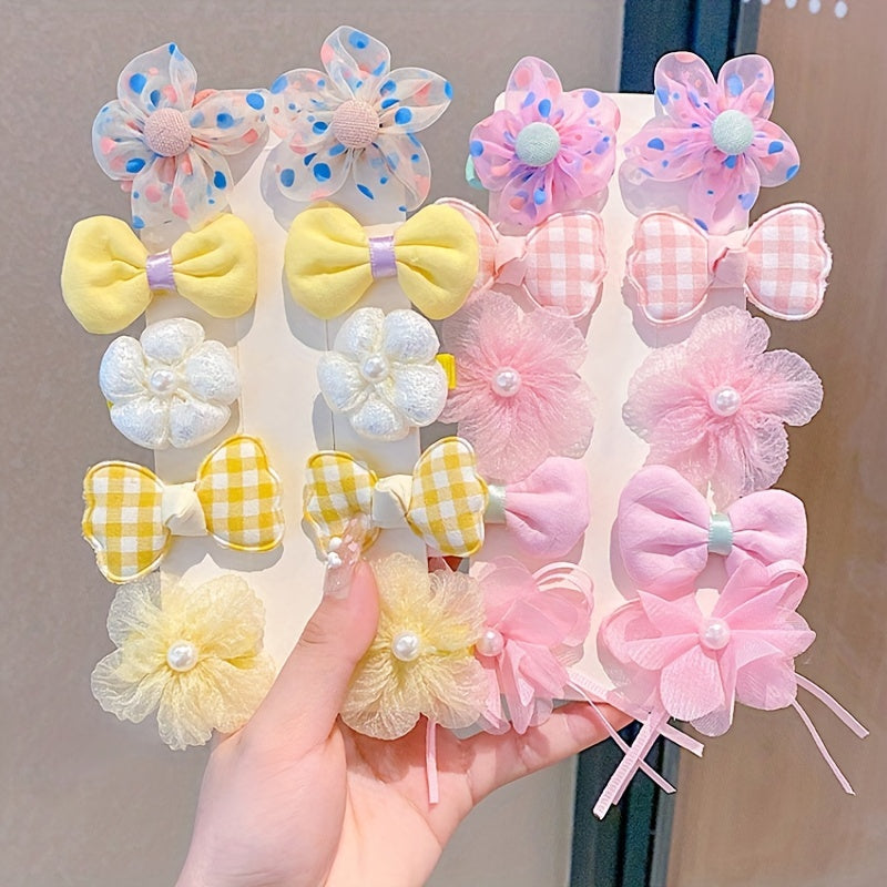 10pcs Flower Bowknot Hair Clips Fabric Barrette Sweet Hair Accessories