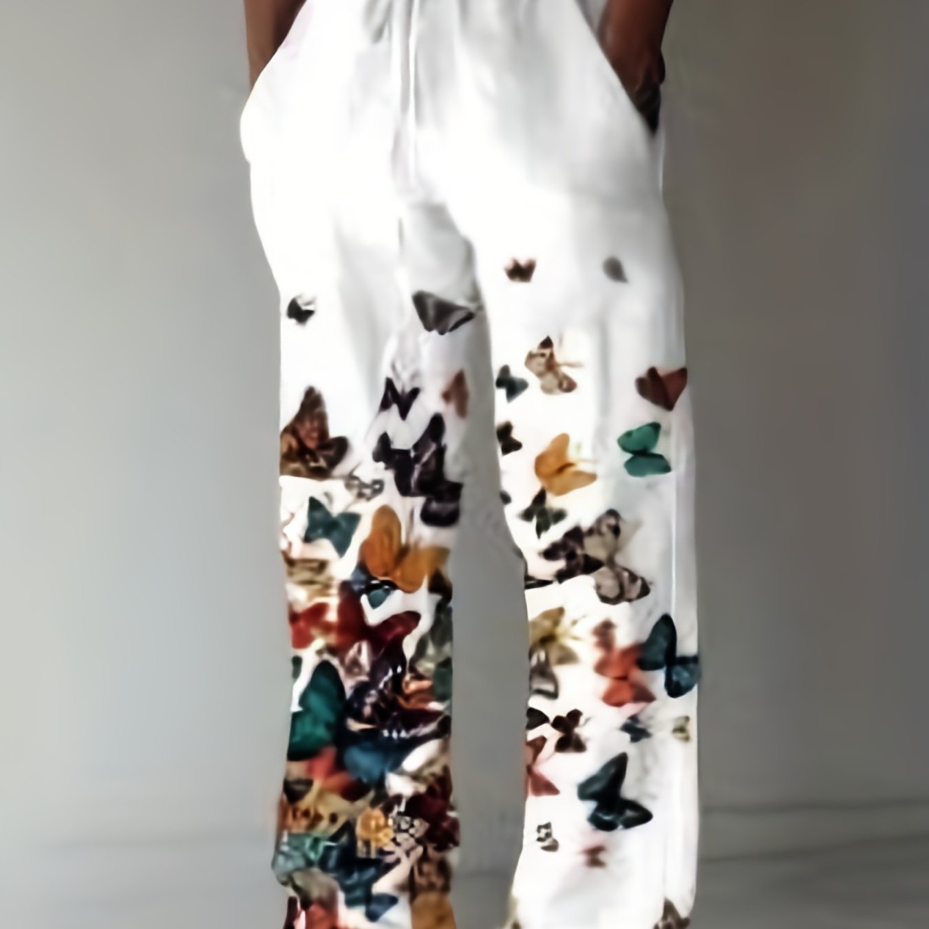 Men's Butterfly Pattern Straight Leg Pants Elastic Waist Beach Trousers