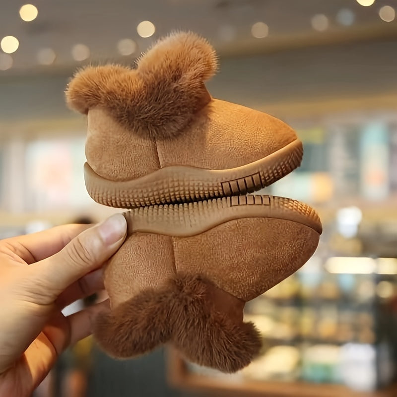 Girls' Furry Winter Boots Slip On Warm Plush Fleece Lining Durable PVC Sole
