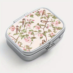 Begonia Tit Print Pattern Square Medicine Box Two Compartment Pill Box