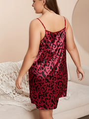  Satin Leopard Print Round Neck Nightgown