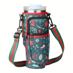 Christmas Neoprene Water Bottle Carrier Bag, 40oz Protective Holder with Strap