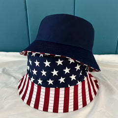 American Flag Print Bucket Hat Reversible Sunshade Fisherman Cap