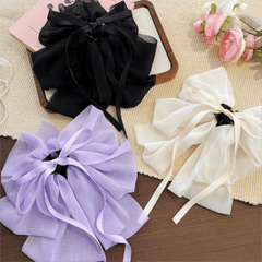 3pcs Mesh Large Bow Hair Claw Ponytail Holder