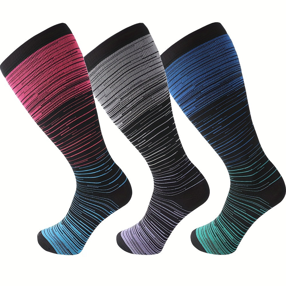 3 Pairs Plus Size Compression Socks 20 30 Mmhg Knee High Support Stockings