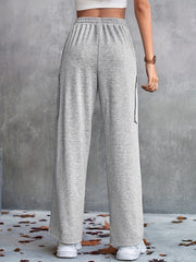 Women's Plus Wide Leg Drawstring Sporty Pants With Pockets
