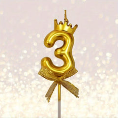 1pc 0-9 Number Candle Crown Bow Birthday Party Cake Decoration