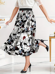 Floral Print Maxi Skirt High Rise Elastic Waist Plus Size