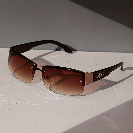 Vintage Small Rectangular Sunglasses for Women Gradient Half Rimless
